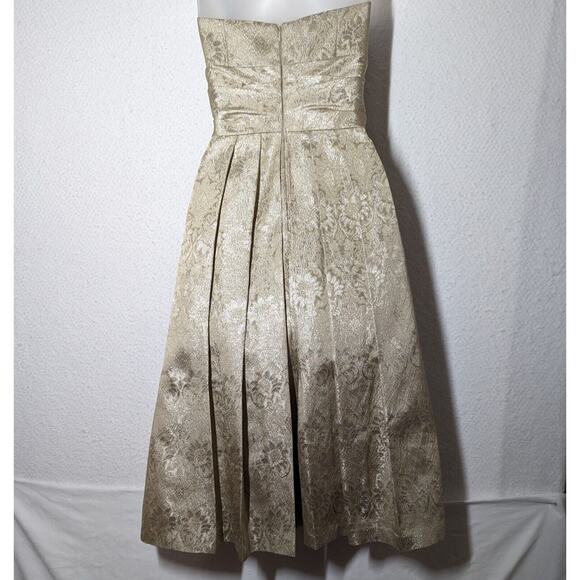 Priscilla Of Boston Dress Women Sz 12 Gold On Gold Semi-Formal Jacquard Pleated - Picture 4 of 15